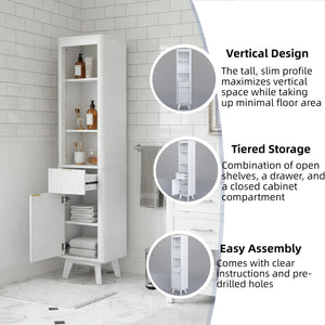 English Elm 68" Tall Fluted Freestanding Storage Cabinet with Drawer and Adjustable Shelf for Bathroom White N817P375218W