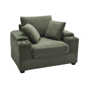 English Elm Corduroy Chaise Lounge Sofa With Movable Ottoman, Cupholders, Storage & Detachable Cushions W2120S00005-GIGA