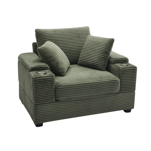 English Elm Corduroy Chaise Lounge Sofa With Movable Ottoman, Cupholders, Storage & Detachable Cushions W2120S00005-GIGA