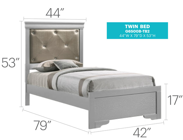 English Elm Elegant Silver Champagne Twin Bed Frame — Sturdy Particle Board, 53"H x 44"W x 80"D, Timeless Transitional Style, Easy Assembly B078S00443
