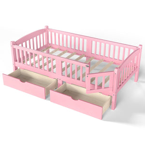 English Elm Metal Twin Over Full Bunk Bed White Steel Frame Space Saving Slat Support for Teens Pink W1580P383109