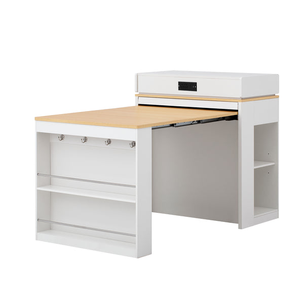 English Elm [video] Trexm Folding Bar Height Kitchen Island with Storage Drawers and Built-in Power Outlet XW000028AAK