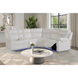 English Elm BLANCHE Plush Upholstered Left Arm Facing Sectional with Pillow-Top Arms, Manual Recline & Console Storage White 51.2 L x 33 W x 25.2 H B201S00381