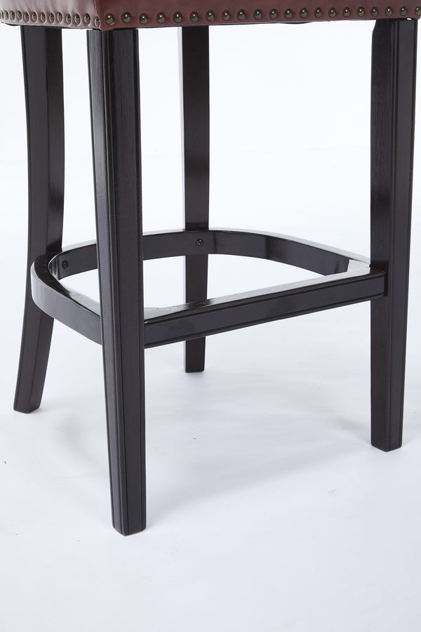 English Elm Bar Stools Set Of 2 - Stylish Brown Leather & Wood Design, 26" Height, Perfect For Dining & Bars W2195P290197