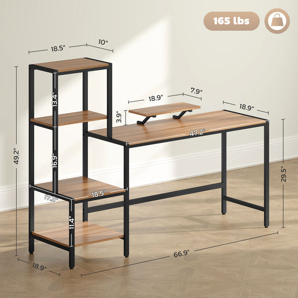 English Elm Computer L Shaped Corner Desk with Rgb Lighting Power Outlets and File Storage T3971P411638