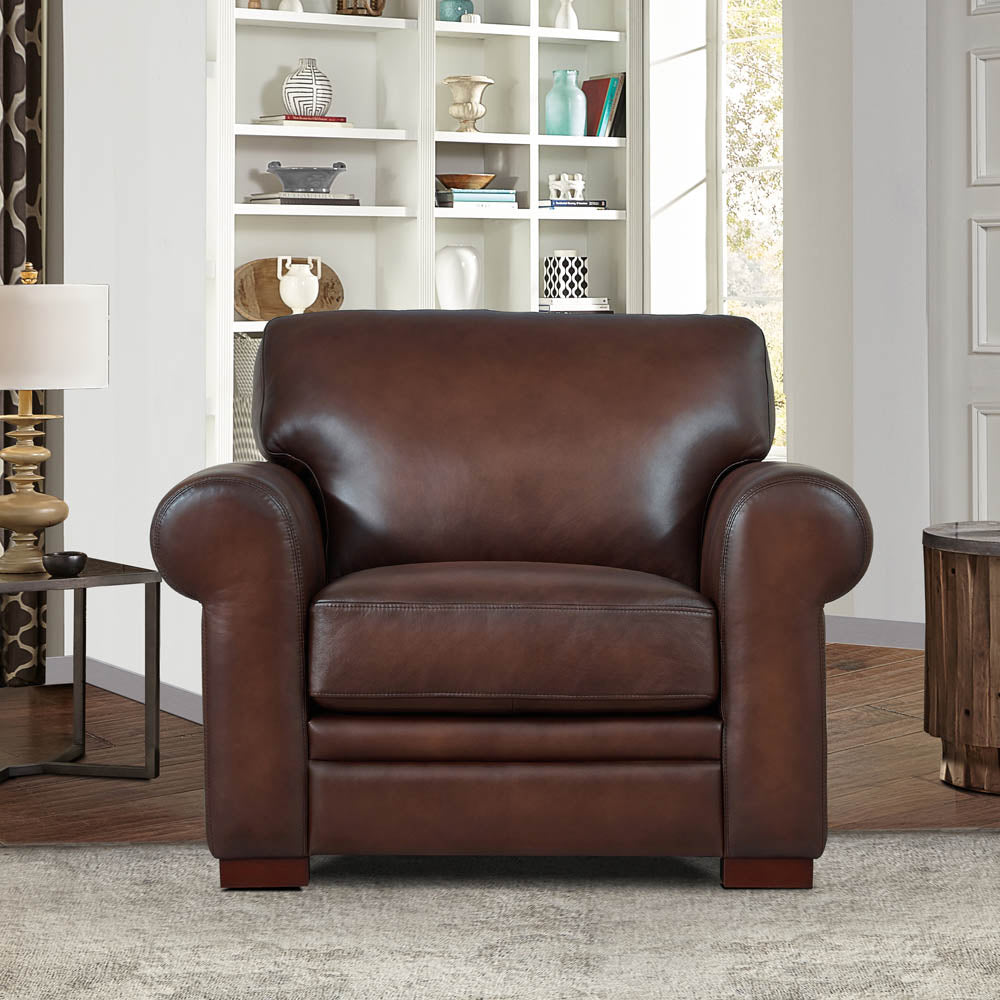 English Elm Brookfield Top Grain Leather Chair with Rounded Arms and Solid Wood Feet — Transitional Elegance, Durable Comfort B2705P211771