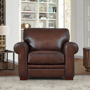 English Elm Brookfield Top Grain Leather Chair with Rounded Arms and Solid Wood Feet — Transitional Elegance, Durable Comfort B2705P211771
