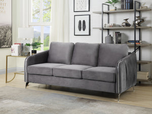 English Elm Hadriano Velvet Channel Quilted Sofa with Chrome Trim Glam Living Room Seating Gray B2749P413390