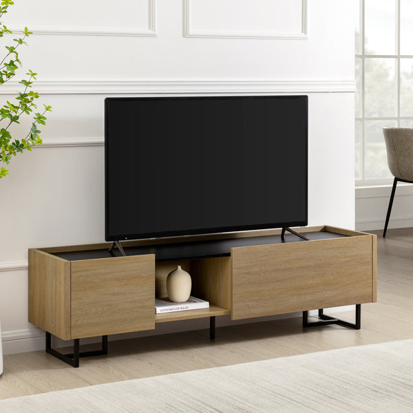 English Elm Walker Edison - Contemporary Coastal Oak Low-Profile TV Stand for 65" TVs with Faux Marble Top, Cord Management, Durable MDF B185P169058