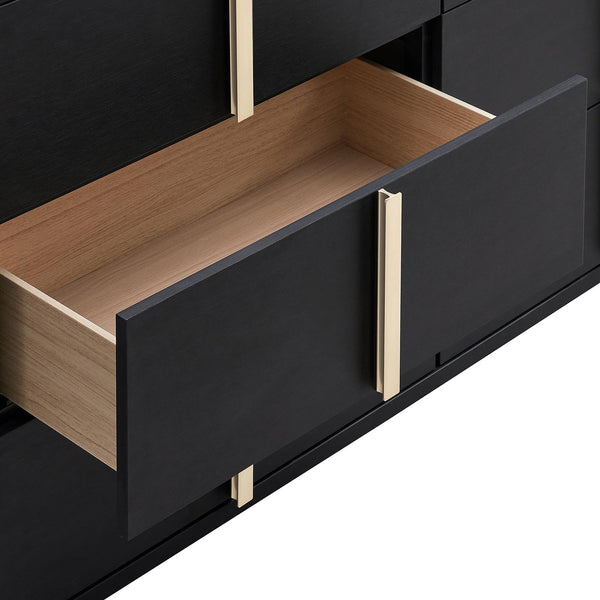 English Elm James White Glam Dresser with Mirror Gold Hardware Six Drawers Bedroom Vanity Set B062S01756