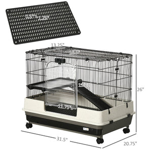 English Elm Pawhut 26" Two-Level Small Animal Cage With Wheels, Removable Tray & Easy Access For Pets’ Comfort W2225P217531-GIGA