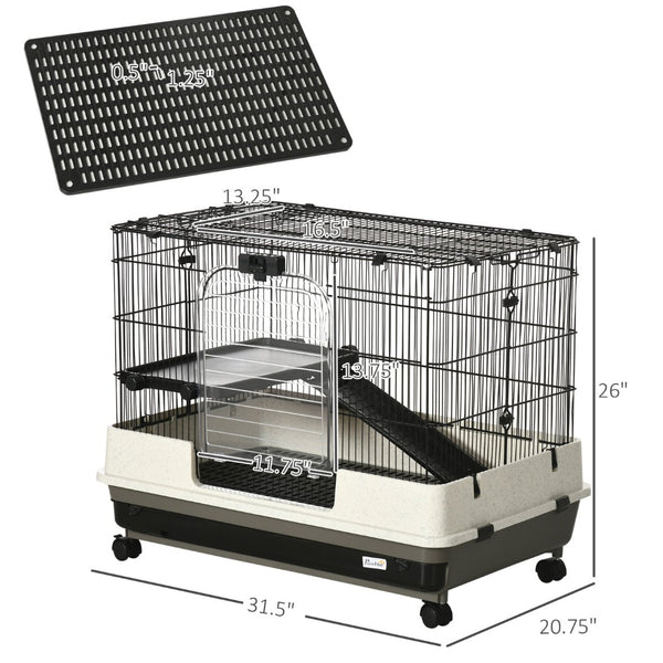 English Elm Pawhut 26" Two-Level Small Animal Cage With Wheels, Removable Tray & Easy Access For Pets’ Comfort W2225P217531-GIGA