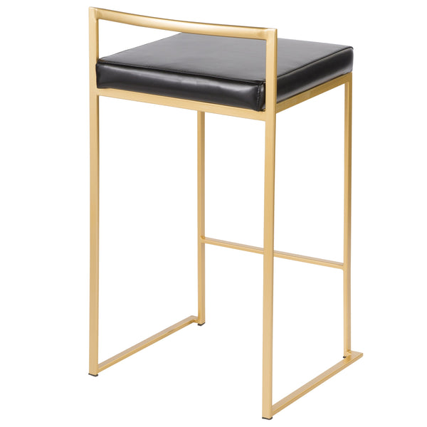 English Elm Fuji Contemporary-Glam Counter Stools Set Of 2 In Gold & Black Faux Leather For Chic Spaces B202P222373