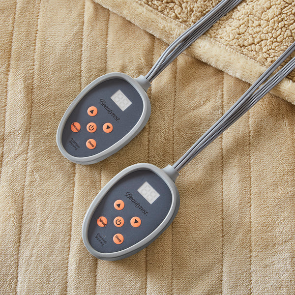 JLA Home Beautyrest - Blanket Beautyrest Heated with Secure Comfort Tech, Reversible Plush, 20 Temps, Auto Shut-Off Tan BR54-0382