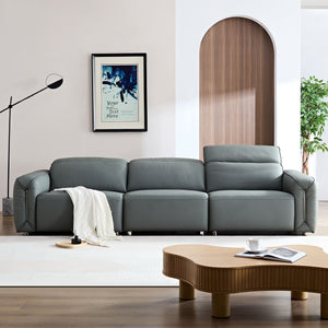 English Elm Modern Simple Line Design 3-Seater Leather Sofa For Living Room, Comfy Sofa Couch With Extra Deep Seats,Adjustable Headrests Couch,Blue Grey