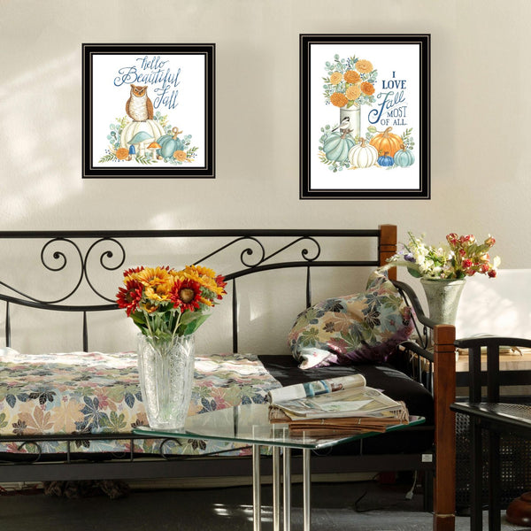English Elm Trendy Decor 4u Two Piece Autumn Folk Art Set Black Framed Ready to Hang Seasonal Print B067P256636