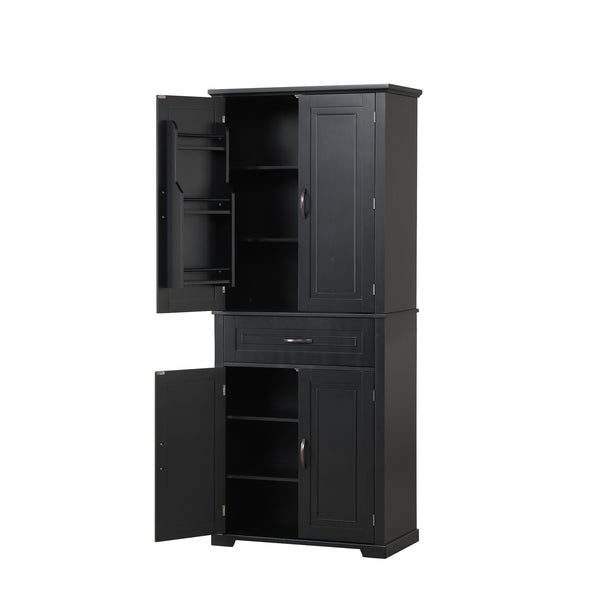 English Elm Bathroom Tall Storage Cabinet with Doors Drawer and Adjustable Shelf, MDF Build, Metal Handles, Anti-Tip Safety Black WF308204AAB