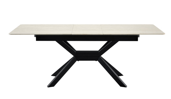 English Elm Modern Extendable Sintered Stone Dining Table with Auto-Lift, Scratchproof Waterproof Top & Black Metal Base W3493S00005