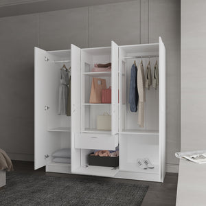 English Elm Maya 6-Door White Armoire for Bedroom — Engineered Wood, Stable Versatile Storage, Durable Design B092S00291