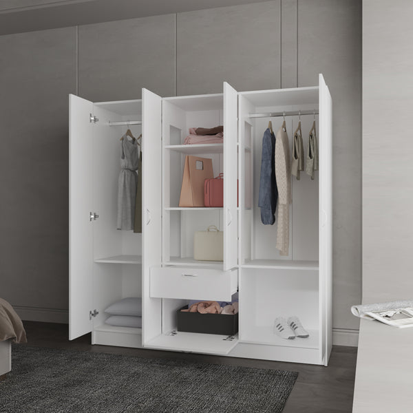 English Elm Maya 6-Door White Armoire for Bedroom — Engineered Wood, Stable Versatile Storage, Durable Design B092S00291