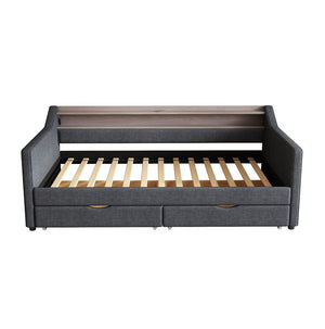 English Elm Twin Size Daybed With Usb Ports, Led Lighting & Storage Drawers For Modern Living Room Decor W2336S00026-GIGA