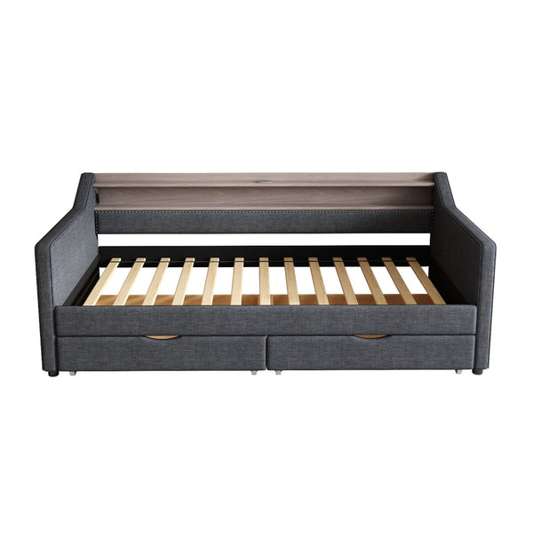 English Elm Twin Size Daybed With Usb Ports, Led Lighting & Storage Drawers For Modern Living Room Decor W2336S00026-GIGA