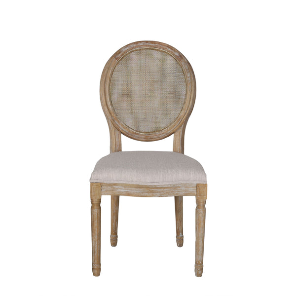 English Elm Christopher Knight Home® - DININGCHAIR Elegant Wicker & Fabric Dining Seat with Carved Legs Distressed Finish for Stylish Homes Beige 65165.00BGE
