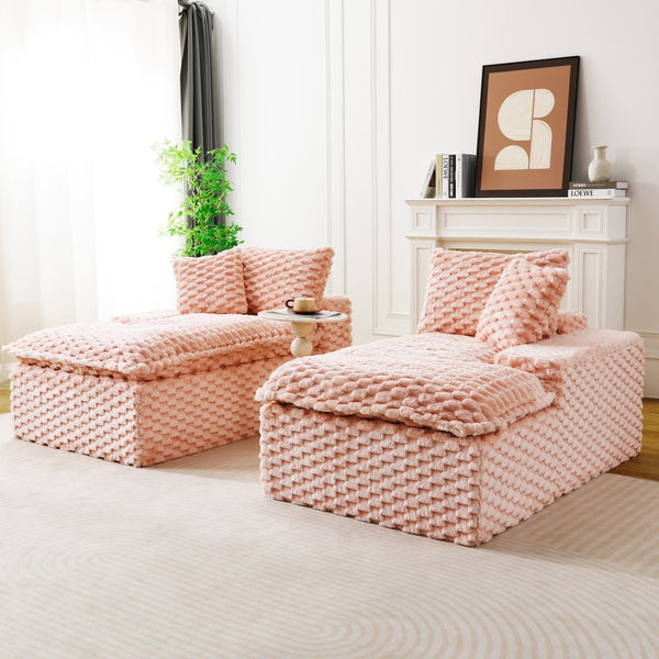 English Elm Pink Turtle Velvet Double Chaise Lounge – Versatile Lazy Sofa With Plush Comfort For Stylish Relaxation W3371S00030-GIGA