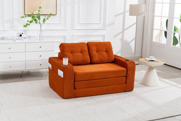 English Elm Convertible Floor Sofa Bed with Memory Foam and Ribbed Corduroy for Small Spaces Orange W395P438028