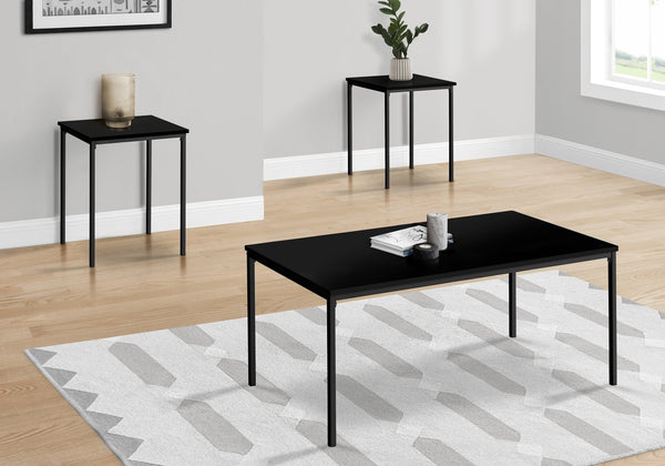 English Elm Table 3-Piece Set with Reclaimed-Look Laminate Tops and Sleek Metal Frame for Modern Living Rooms Black 48 L x 24 W x 4 H B2710P219974