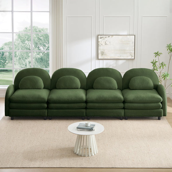 English Elm Teddy Fleece Modular Cloud Sofa Four Seat Curved Sculptural Design for Modern Living Rooms Green W5656S00088