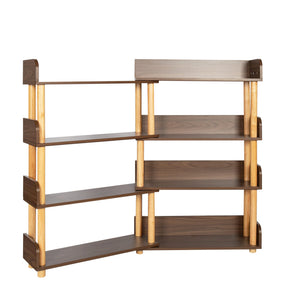 English Elm 4 Tier Retractable Rotatable Corner Bookcase – Walnut Wooden 4-Shelf Space-Saving Rack, Durable MDF & Solid Wood W1801P195686