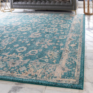 Unique Loom Penrose Krystle Machine Made Floral Rug Turquoise, Beige/Blue/Light Brown 8' 0" x 8' 0"