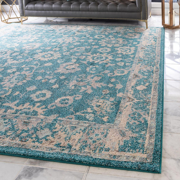 Unique Loom Penrose Krystle Machine Made Floral Rug Turquoise, Beige/Blue/Light Brown 8' 0" x 8' 0"