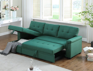 English Elm Jardin Reversible L-shaped Sectional Sleeper Sofa with Chaise Storage and Tufted Fabric Green B2749S00008