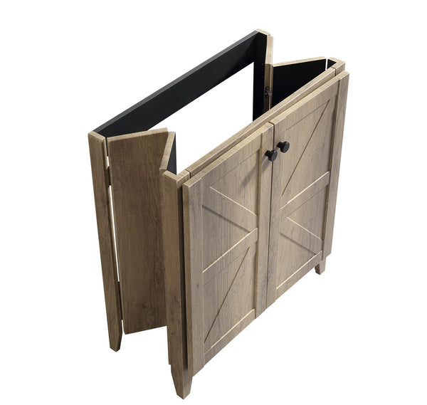 English Elm 30 Inch Floating Bathroom Vanity Fluted Wood Grain Front with Ceramic Integrated Sink Antique Grey W3520S00032