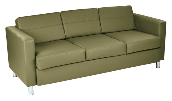 OSP Home Furnishings Pacific Faux Leather Contemporary Sofa with Chrome Legs for Modern Living Spaces Sage PAC53-R106