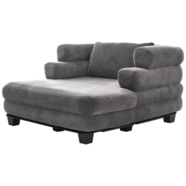 English Elm Oversized Chenille Chaise Lounge Deep Seat Sculptural Armrests Modern Living Room Retreat Grey N763P326441E