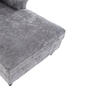 English Elm [New] Oversized Chaise Lounge Indoor Chenille Sleeper Recliner Armchair with Wide Foam Seat & Pillows DARK GREY W2363S00085
