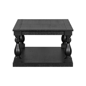 English Elm U_style Pine Veneer Coffee Table with Sculptural Turned Legs for Classic Living Room Decor Black N711P407149B