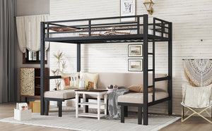 English Elm Full Metal Bunk Bed With Convertible Lower Sofa, Safety Rails & Space-Saving Design In Black Finish W1580S00207