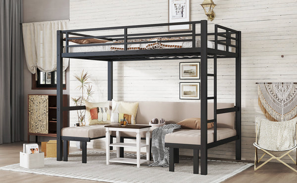 English Elm Full Metal Bunk Bed With Convertible Lower Sofa, Safety Rails & Space-Saving Design In Black Finish W1580S00207