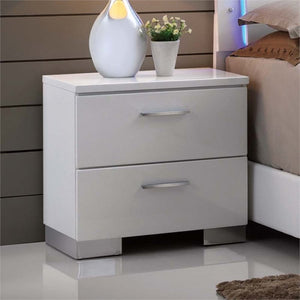 English Elm 2 Drawers Nightstand With Polished Chrome Legs - Sleek High-Gloss White Storage For Modern Bedrooms B016P253012