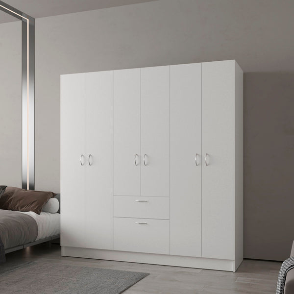 English Elm FM Laurens 4-Door Wardrobe with Drawers and Shelves for Bedroom Storage, Spacious Elegant Design White 67.72 L x 23.23 W x 4.33 H B128S00056