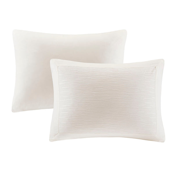 JLA Home N Natori - Cotton yarn-dyed 3-piece duvet cover set with textured cottage weave, button closures, easy care White NS12-3246
