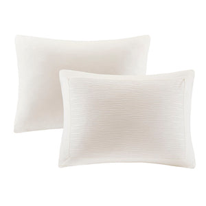JLA Home N Natori - Cotton Yarn-Dyed 3-Piece Duvet Cover Set with Textured Cottage Appeal, Button Closure & Ties White NS12-3245