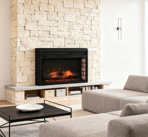 English Elm Retro Recessed Electric Fireplace Insert with Log Ember Glow and Remote Control T3971P416198