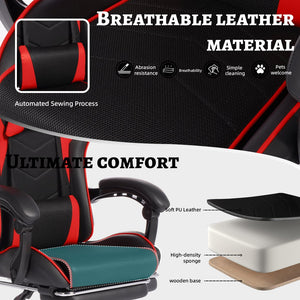 English Elm Deepfurniture Racing Style Gaming Chair Pu Leather Massage Lumbar Footrest Home Office Black+Red W3860P428626