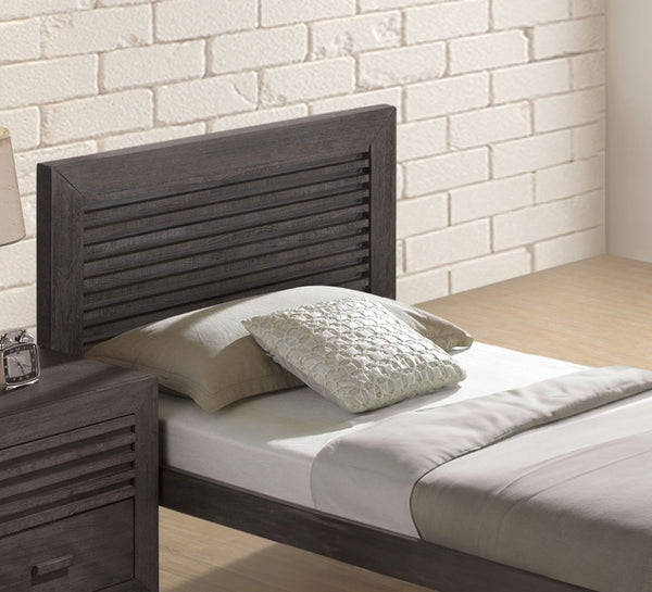 English Elm Transitional Twin Bed Solid Hardwood Slatted Panel Headboard Charcoal Finish Bedroom B2741S00760