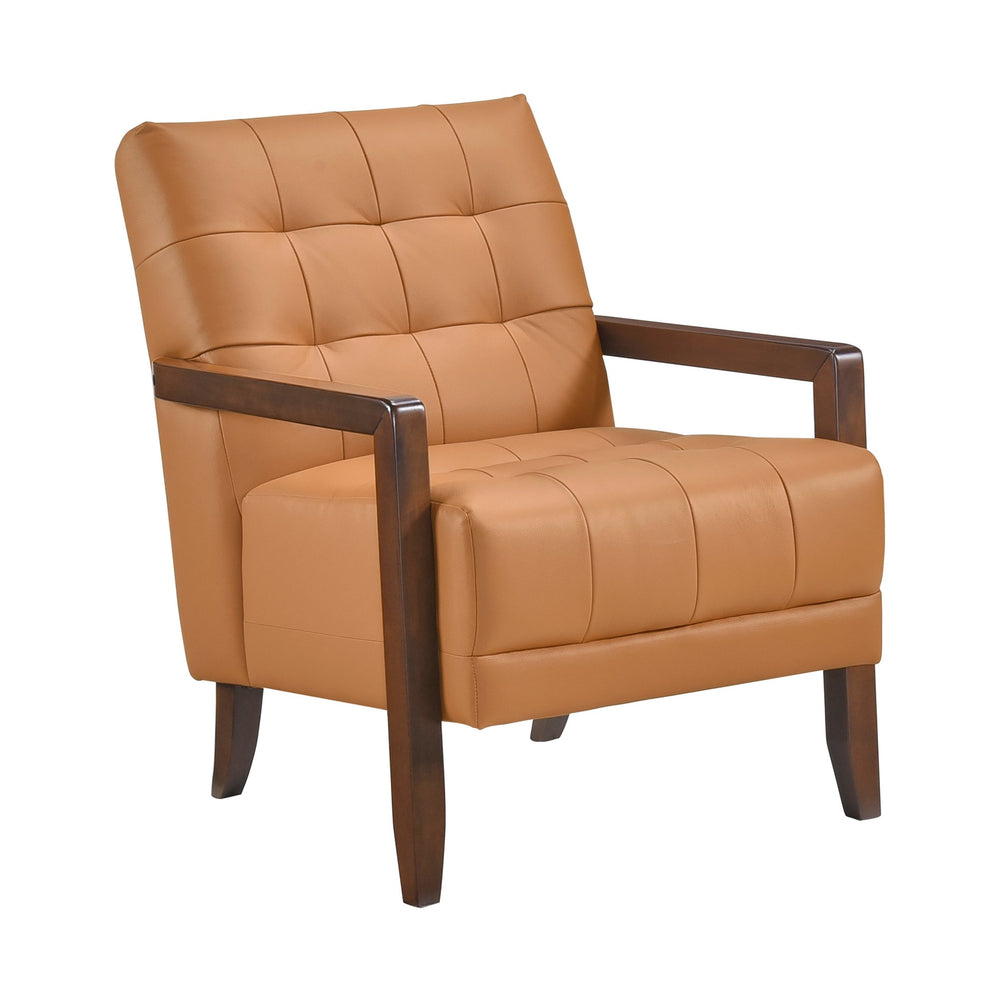 English Elm Modern Tufted Leather Accent Chair with Walnut Wood Frame, Upholstered Seat, Compact Stylish Design Orange 28 L x 21 W x 25.75 H B011P271928